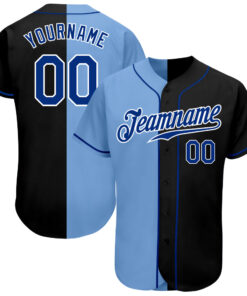 Custom Black Royal-Light Blue Authentic Split Fashion Baseball Jersey