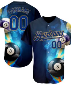 Custom Black Royal-Old Gold 3D Pattern Design Billiards Authentic Baseball Jersey