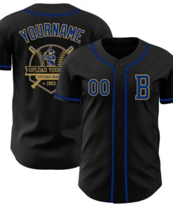 Custom Black Royal-Old Gold Authentic Baseball Jersey