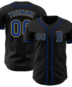 Custom Black Royal-Old Gold Authentic Baseball Jersey