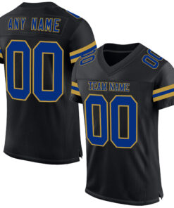 Custom Black Royal-Old Gold Mesh Authentic Football Jersey