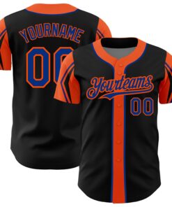 Custom Black Royal-Orange 3 Colors Arm Shapes Authentic Baseball Jersey