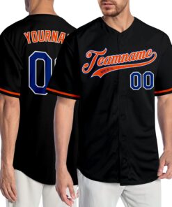 Custom Black Royal-Orange Authentic Baseball Jersey
