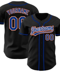Custom Black Royal-Orange Authentic Baseball Jersey
