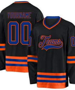 Custom Black Royal-Orange Hockey Jersey