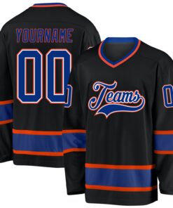 Custom Black Royal-Orange Hockey Jersey