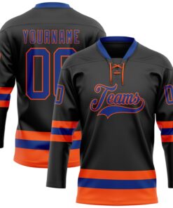 Custom Black Royal-Orange Hockey Lace Neck Jersey