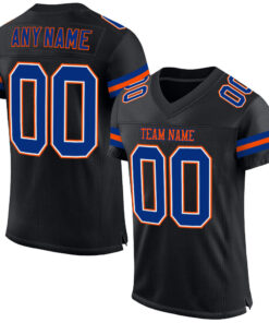 Custom Black Royal-Orange Mesh Authentic Football Jersey