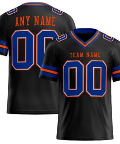 Custom Black Royal-Orange Mesh Authentic Football Jersey