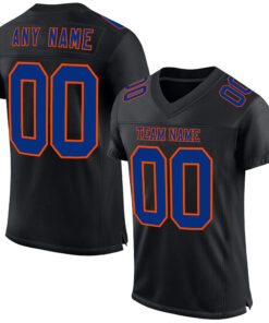 Custom Black Royal-Orange Mesh Authentic Football Jersey