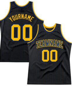 Custom Black Royal Pinstripe Gold-Royal Authentic Basketball Jersey