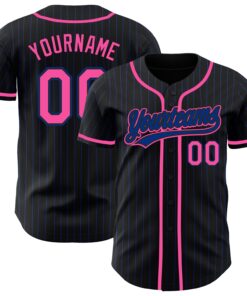 Custom Black Royal Pinstripe Pink Authentic Baseball Jersey