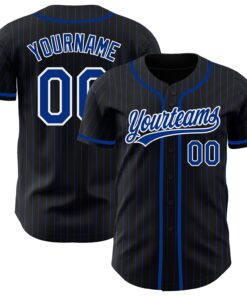 Custom Black Royal Pinstripe Royal-White Authentic Baseball Jersey