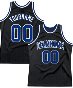 Custom Black Royal Pinstripe Royal-White Authentic Basketball Jersey
