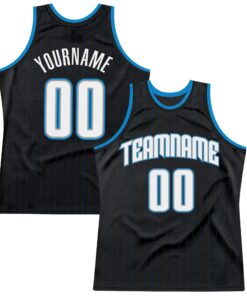 Custom Black Royal Pinstripe White-Blue Authentic Basketball Jersey