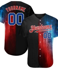 Custom Black Royal-Red 3D American Flag Fashion Authentic Baseball Jersey