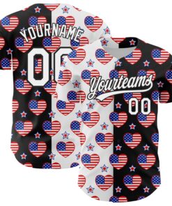 Custom Black Royal-Red 3D American Flag Patriotic Authentic Baseball Jersey