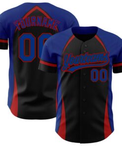Custom Black Royal-Red 3D Pattern Design Curve Solid Authentic Baseball Jersey