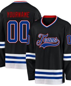 Custom Black Royal-Red Hockey Jersey