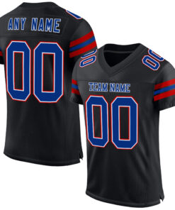 Custom Black Royal-Red Mesh Authentic Football Jersey