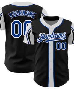 Custom Black Royal-White 3 Colors Arm Shapes Authentic Baseball Jersey
