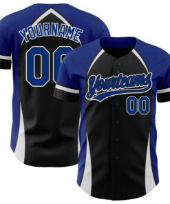 Custom Black Royal-White 3D Pattern Design Curve Solid Authentic Baseball Jersey