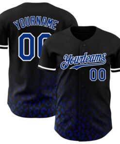 Custom Black Royal-White 3D Pattern Design Leopard Print Fade Fashion Authentic Baseball Jersey