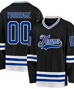 Custom Black Royal-White Hockey Jersey