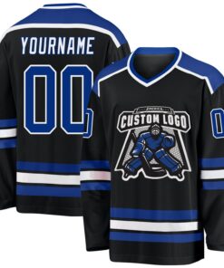 Custom Black Royal-White Hockey Jersey