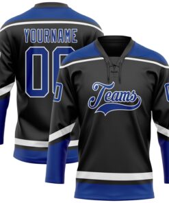 Custom Black Royal-White Hockey Lace Neck Jersey