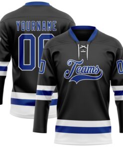 Custom Black Royal-White Hockey Lace Neck Jersey