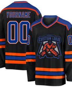 Custom Black Royal White-Orange Hockey Jersey