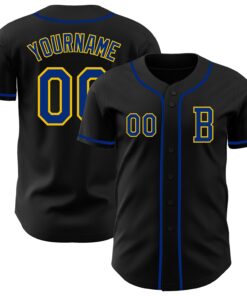 Custom Black Royal-Yellow Authentic Baseball Jersey