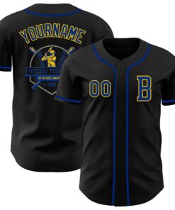 Custom Black Royal-Yellow Authentic Baseball Jersey