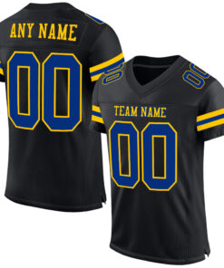 Custom Black Royal-Yellow Mesh Authentic Football Jersey