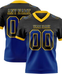 Custom Black Royal-Yellow Mesh Authentic Gradient Square Shape Flag Football Jersey