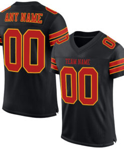 Custom Black Scarlet-Gold Mesh Authentic Football Jersey
