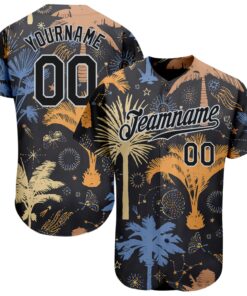 Custom Black Silver 3D Pattern Design Hawaii Palm Trees Authentic Baseball Jersey
