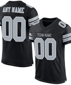 Custom Black Silver-White Mesh Authentic Football Jersey