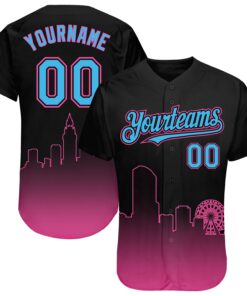 Custom Black Sky Blue-Pink 3D Miami City Edition Fade Fashion Authentic Baseball Jersey