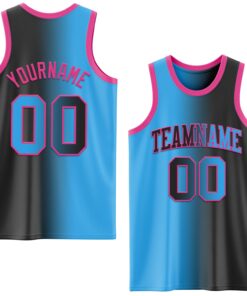 Custom Black Sky Blue-Pink Authentic Gradient Fashion Basketball Jersey