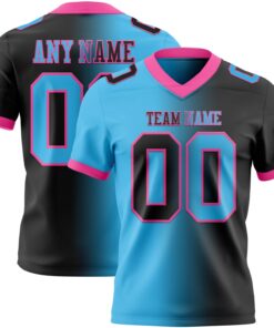 Custom Black Sky Blue-Pink Mesh Authentic Gradient Fashion Football Jersey