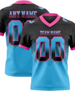 Custom Black Sky Blue-Pink Mesh Authentic Gradient Square Shape Flag Football Jersey