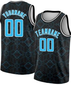 Custom Black Sky Blue-White Geometric Shapes Authentic City Edition Basketball Jersey