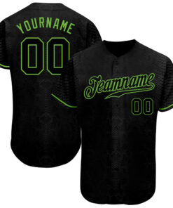 Custom Black Snakeskin Black-Neon Green 3D Pattern Design Authentic Baseball Jersey