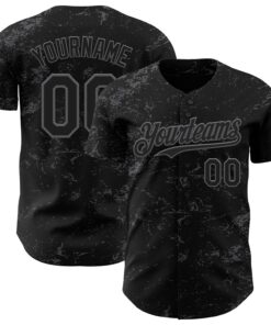 Custom Black Steel Gray 3D Pattern Design Abstract Splatter Texture Authentic Baseball Jersey