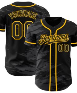 Custom Black Steel Gray Splash Ink Gold Authentic Baseball Jersey