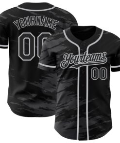 Custom Black Steel Gray Splash Ink Gray Authentic Baseball Jersey