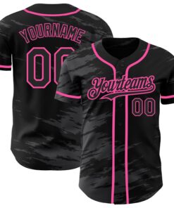 Custom Black Steel Gray Splash Ink Pink Authentic Baseball Jersey