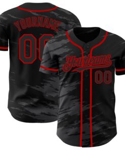 Custom Black Steel Gray Splash Ink Red Authentic Baseball Jersey